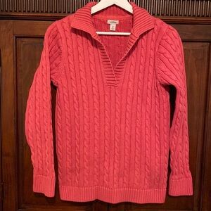 L. L. Bean 100% cotton collared cable and bar pullover rose pink Size Medium